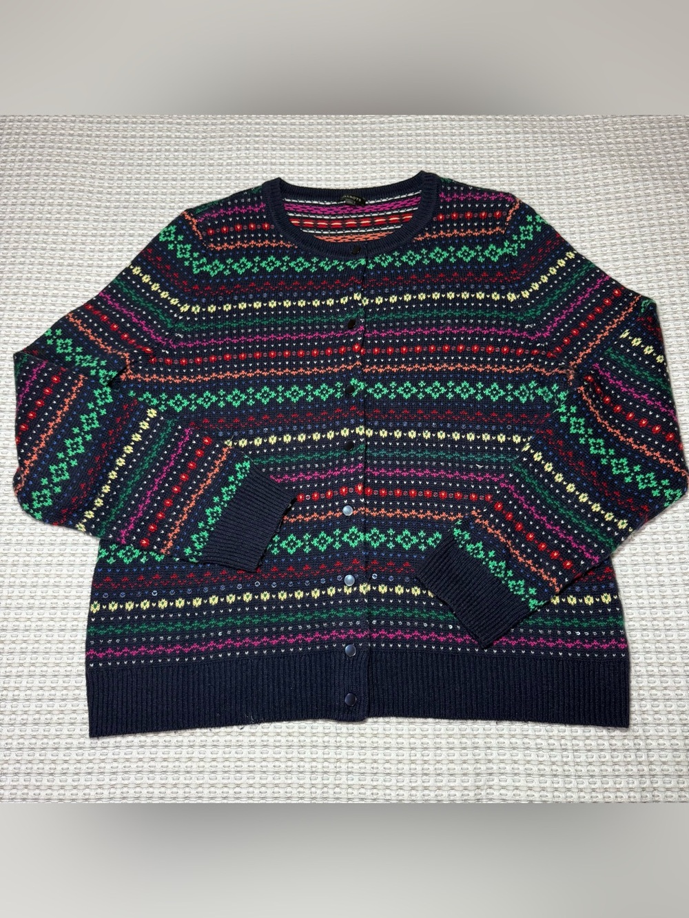 Talbots XL Nordic Fair Isle Button Cardigan Sweater Blue Wool Blend Cottagecore